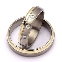 Trouwringen in titanium en goud 0,06 ct