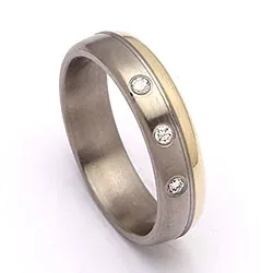 Trouwring in titanium en goud 0,06 ct