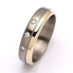 Trouwring in titanium en goud 0,06 ct