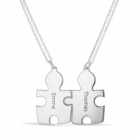 Puzzle Naamkettingen met hanger in zilver