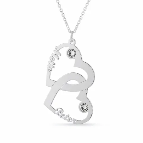 hart Naamkettingen met hanger in zilver met 2 witte kristallen