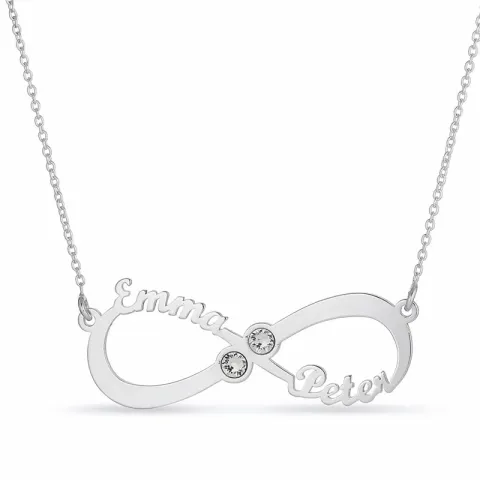 infinity Naamkettingen met hanger in zilver met 2 witte kristallen