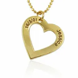 hart Naamkettingen met hanger in verguld zilver