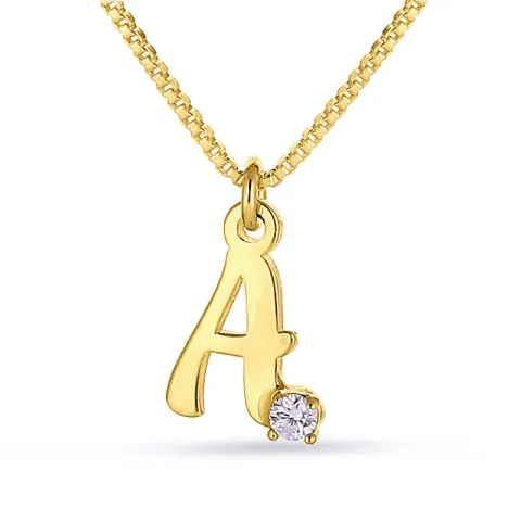 diamant letter Naamkettingen met hanger in verguld zilver met 1 witte diamanten in Wesselton/si