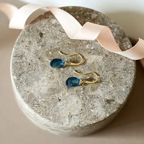 oorbellen in 9 karaat goud met donkerblauw kristal