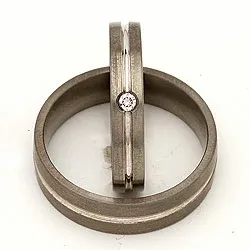 Trouwringen in 14 karaat titanium en witgouden 0,040 ct