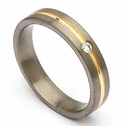 Trouwring in titanium en goud 0,04 ct