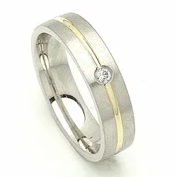 Trouwring in zilver en 14 karaat goud 0,040 ct