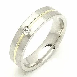 Trouwring in zilver en 14 karaat goud 0,040 ct
