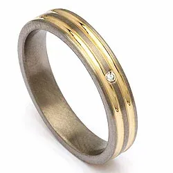 Trouwring in titanium en goud 0,025 ct