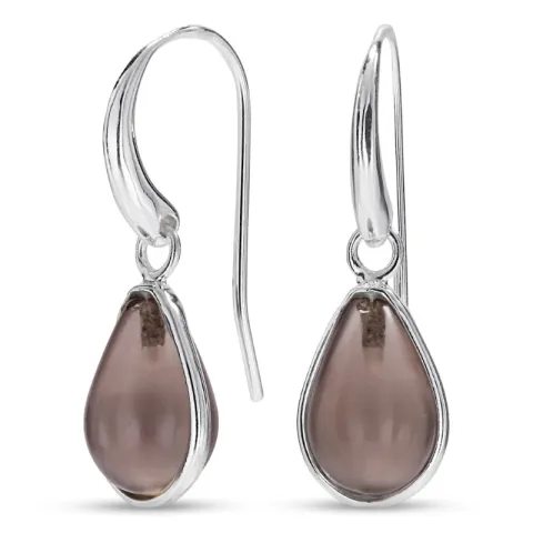 druppel rookkleurige kwarts oorbellen in zilver - Loom Stones