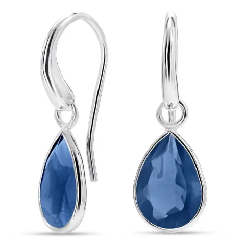 druppel blauwe donkerblauw kristal oorbellen in zilver