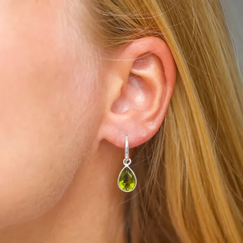 druppel leger groen kristal oorbellen in zilver