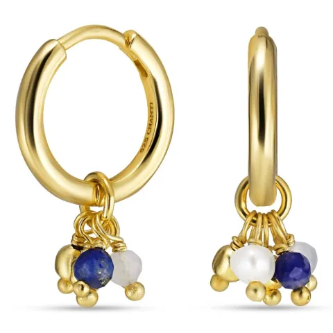 lange blauwe creool in verguld sterlingzilver - Loom Stones