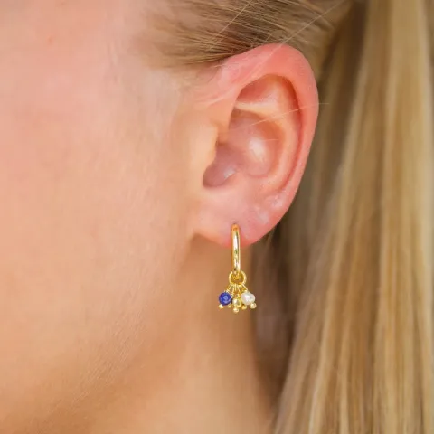 lange blauwe creool in verguld sterlingzilver - Loom Stones