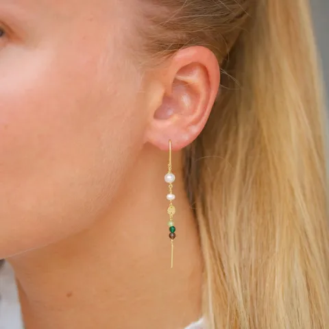 lange groene ketting oorbellen in verguld sterlingzilver