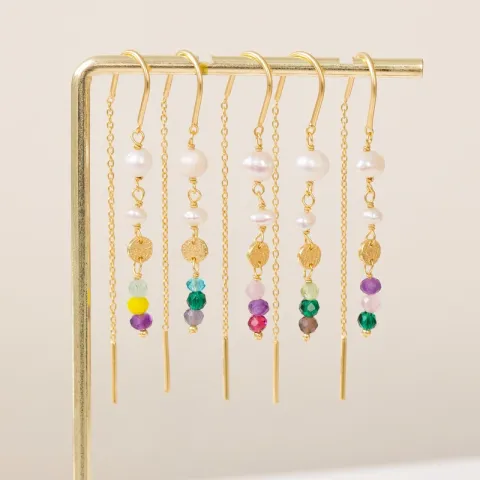 lange roze ketting oorbellen in verguld zilver