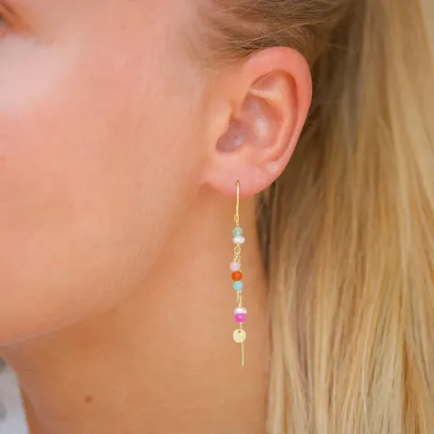 lange multikleurige ketting oorbellen in verguld zilver