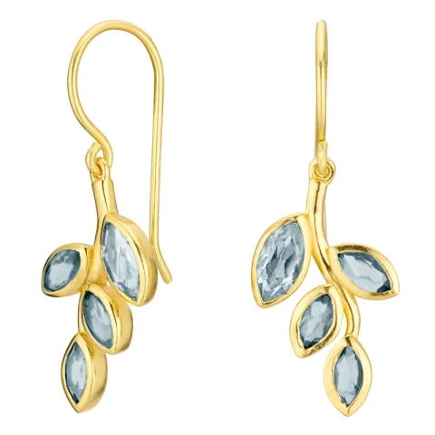 blad blauwe kristal oorbellen in verguld zilver - Loom Stones