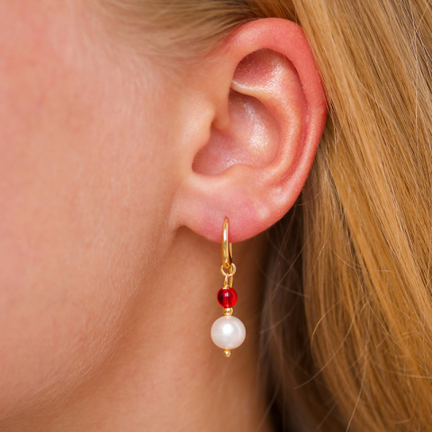 lange pink kristal oorbellen in verguld zilver - Loom Stones