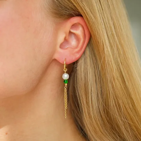 aqua kristal ketting oorbellen in verguld zilver