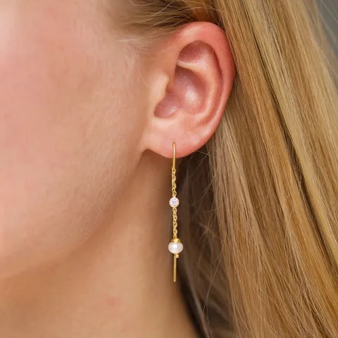 parel ketting oorbellen in verguld zilver