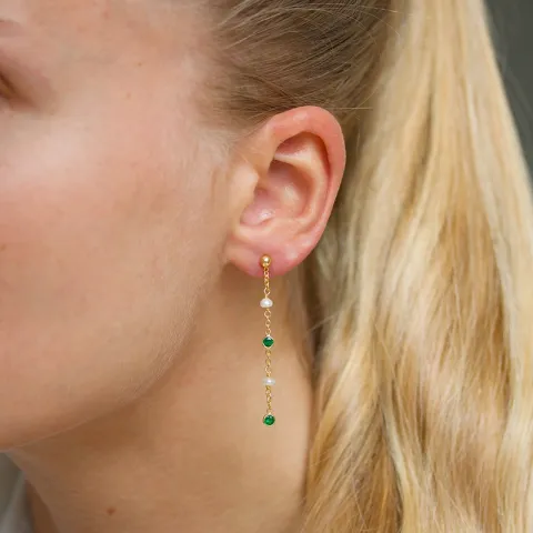 groen kristal ketting oorbellen in verguld zilver