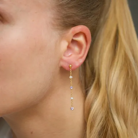 paarse zirkoon ketting oorbellen in verguld zilver
