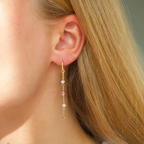 Pink zirkoon ketting oorbellen in verguld sterlingzilver