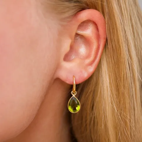 druppel leger groen kristal oorbellen in verguld zilver - Loom Stones