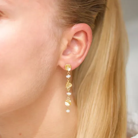 lange parel ketting oorbellen in verguld zilver