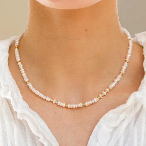 parel ketting in verguld sterlingzilver 40 + 5 cm x 3,5 mm