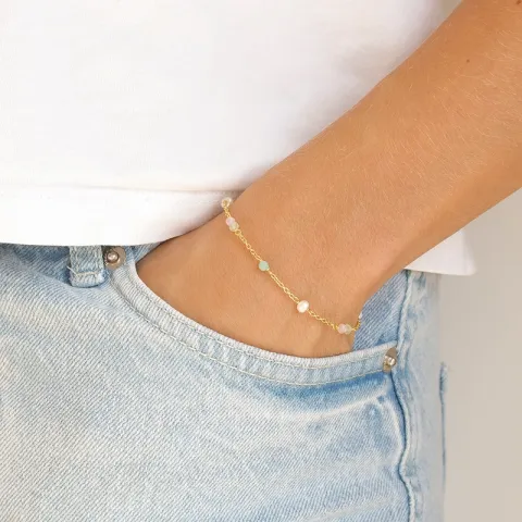 veelkleurig steen armband in verguld sterlingzilver 16 + 3 cm x 3,5 mm