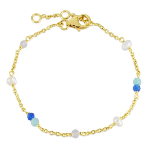 blauwe steen armband in verguld sterlingzilver 16 + 3 cm x 4,5 mm