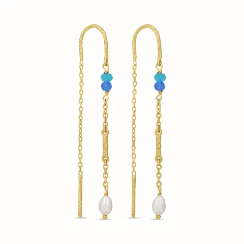 blauwe ketting oorbellen in verguld zilver