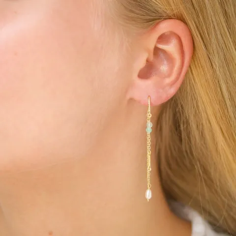 groen ketting oorbellen in verguld zilver