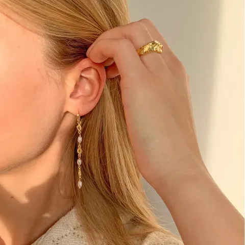 parel ketting oorbellen in verguld zilver
