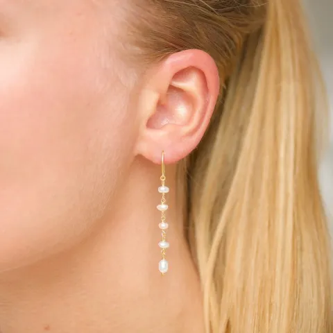 lange parel ketting oorbellen in verguld zilver