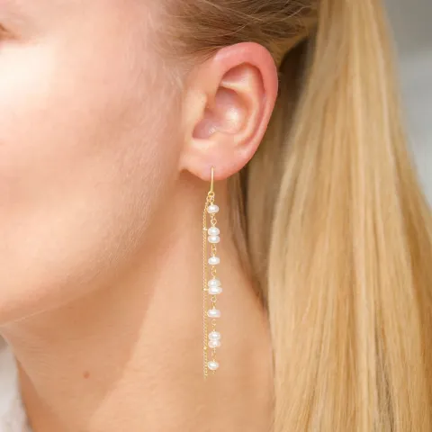 lange ketting oorbellen in verguld zilver