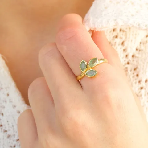 blad aventurijn ring in verguld sterlingzilver