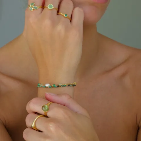 blad aventurijn ring in verguld sterlingzilver - Loom Stones