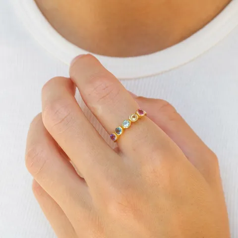 veelkleurig ring in verguld sterlingzilver