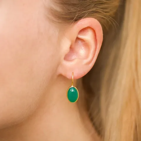 ovaal groen onyx oorbellen in verguld zilver