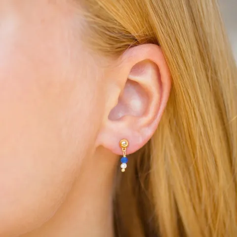blauwe onyx oorbellen in verguld zilver