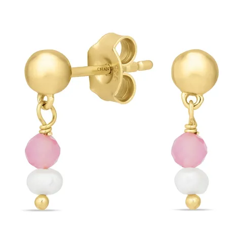 roze roze kristal oorbellen in verguld sterlingzilver