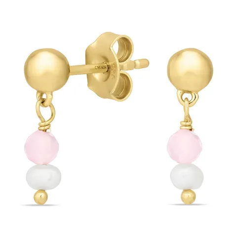 roze roze kristal oorbellen in verguld sterlingzilver - Loom Stones