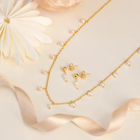 parel ketting in verguld sterlingzilver 38 + 5 cm x 4 mm