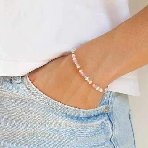 veelkleurig armband in verguld sterlingzilver 16 + 3 cm x 4,5 mm