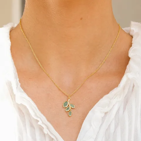 groen aventurijn ketting in verguld sterlingzilver 42 + 3 cm x 13 mm
