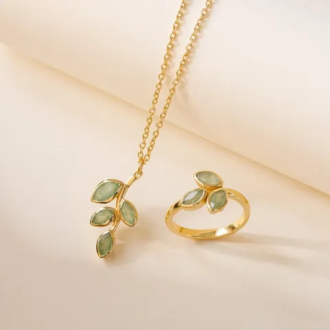 groen aventurijn ketting in verguld sterlingzilver 42 + 3 cm x 13 mm